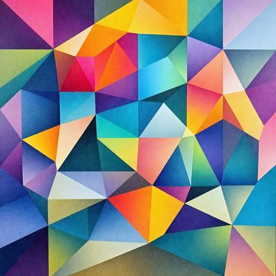 The primary subject of the image is a colorful geometric pattern, featuring a mix of yellow, blue, and purple colors. The setting is a blue background, which contrasts with the vibrant colors of the pattern. The visual style appears to be a combination of digital art and illustration, creating a unique and eye-catching design. The overall atmosphere of the image is lively and energetic, with the bold colors and intricate patterns capturing the viewer's attention.